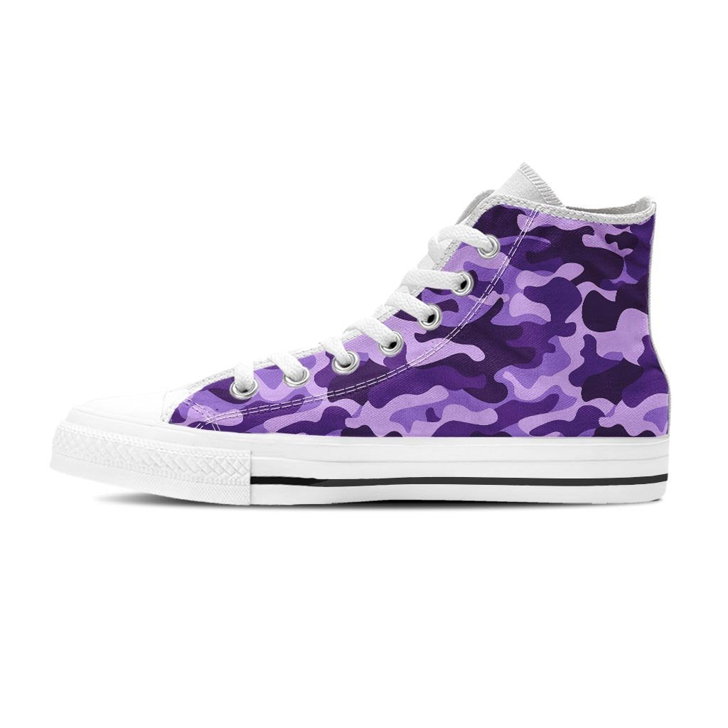 Purple Camo Print Women's High Top Shoes-grizzshop