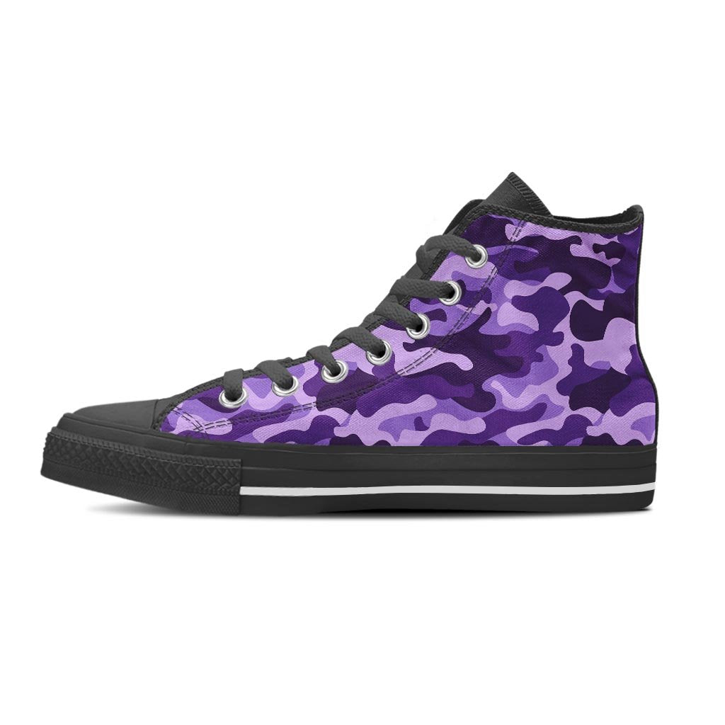 Purple Camo Print Women's High Top Shoes-grizzshop