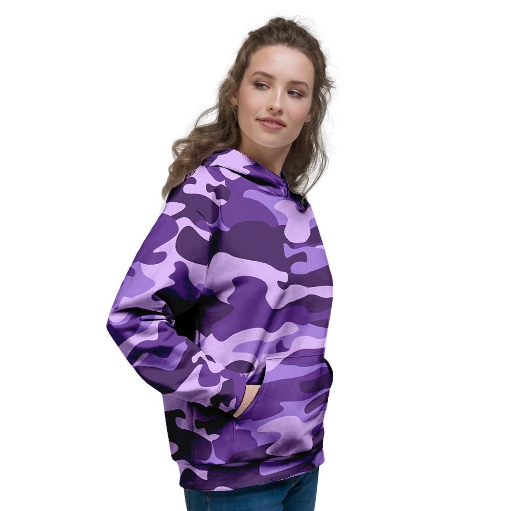 Purple Camo Print Women's Hoodie-grizzshop