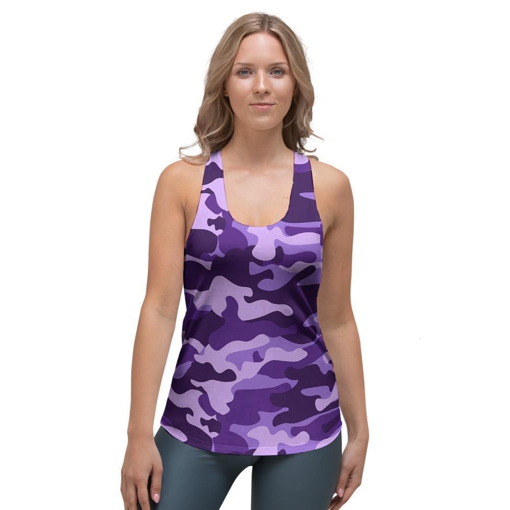Purple Camo Print Women's Racerback Tank Top-grizzshop