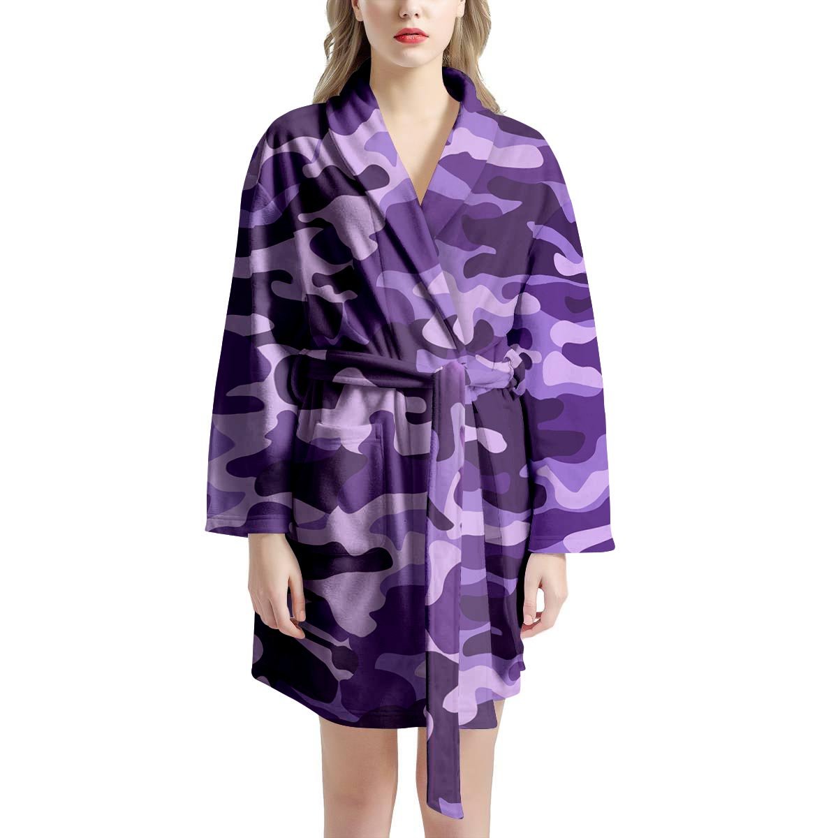 Purple Camo Print Women's Robe-grizzshop