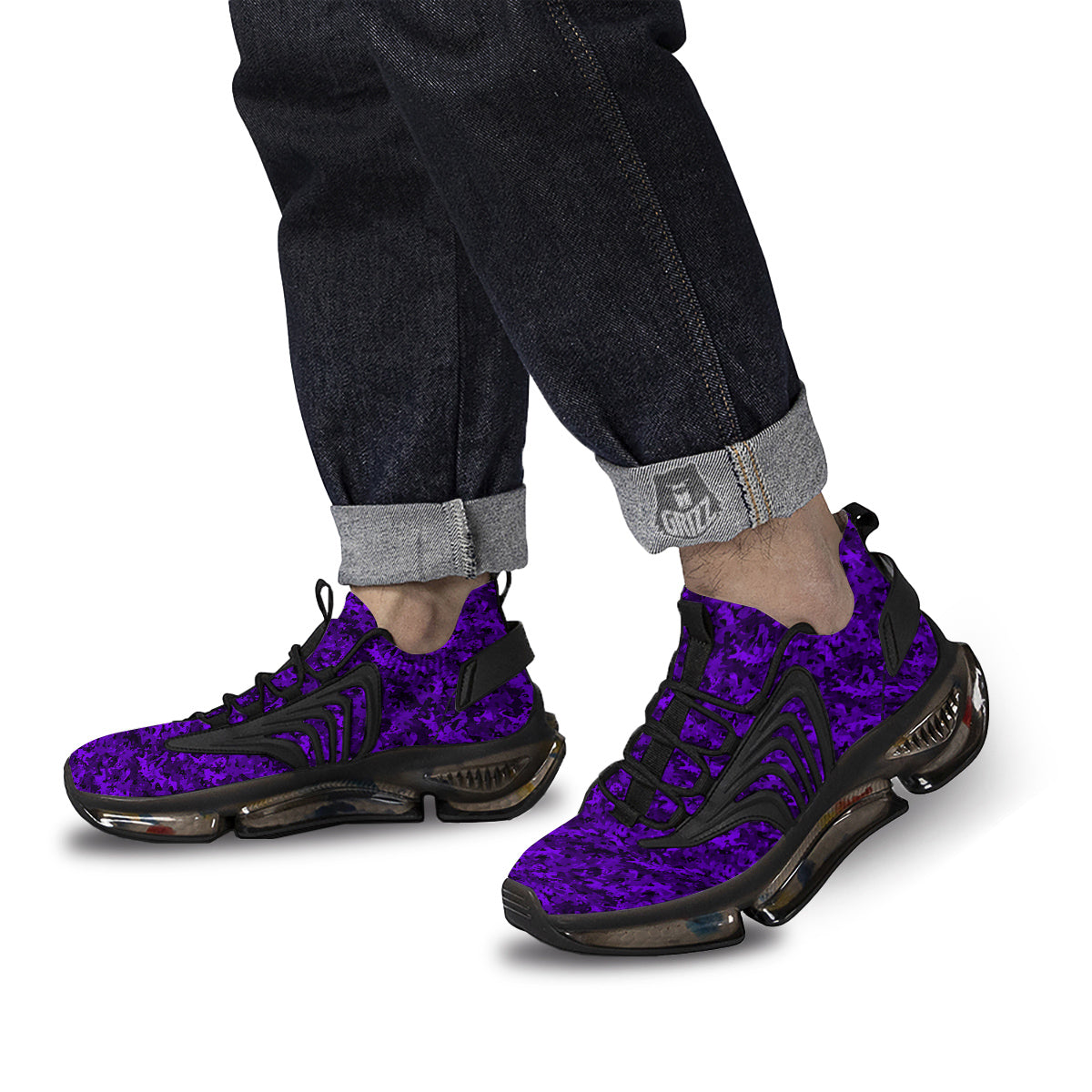 Purple Camouflage Dark Print Black Gym Shoes-grizzshop