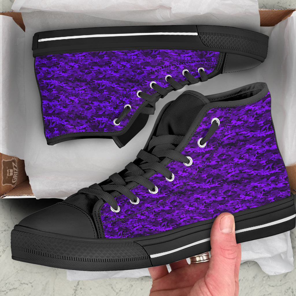 Purple Camouflage Dark Print Black High Top Shoes-grizzshop