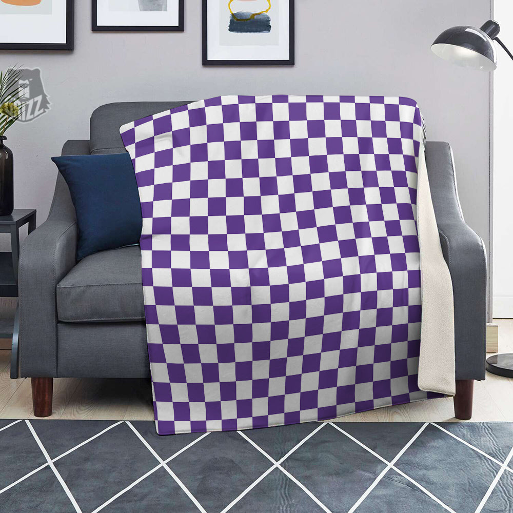 Purple Checkered Flag Print Blanket-grizzshop