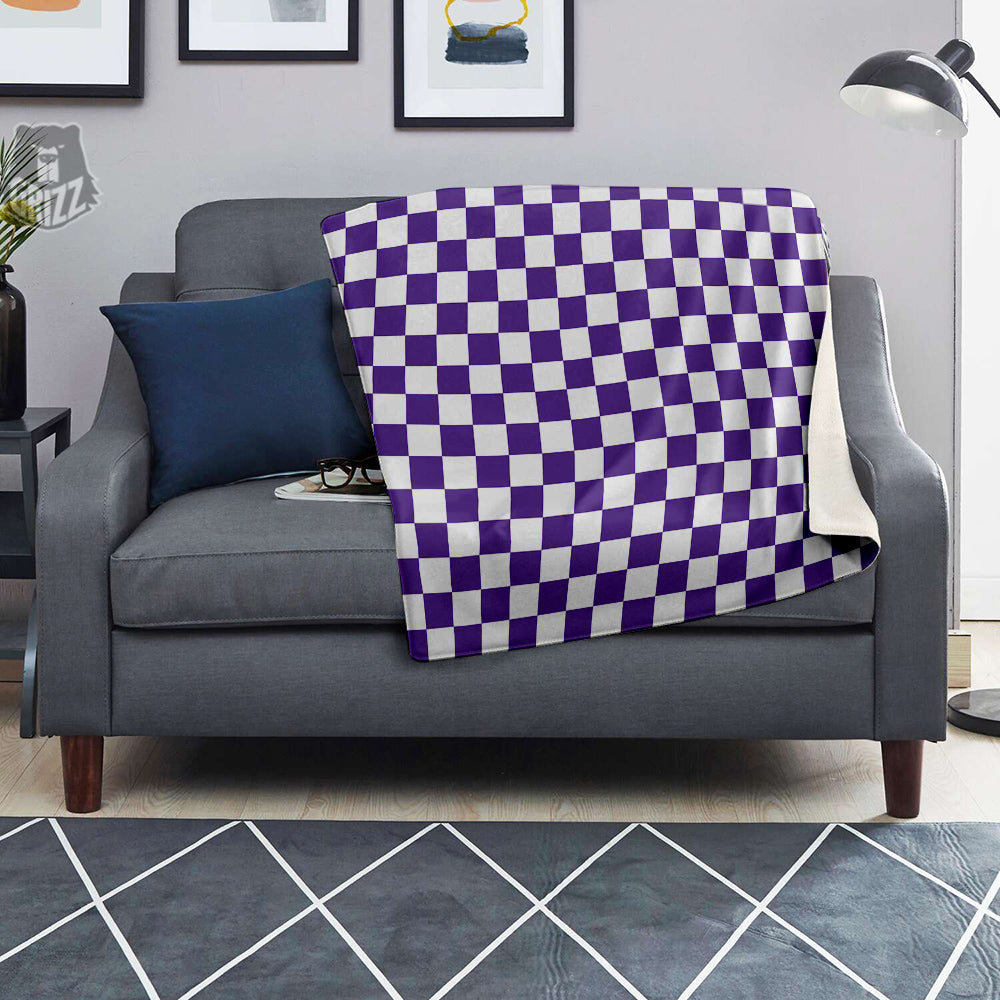 Purple Checkered Flag Print Blanket-grizzshop