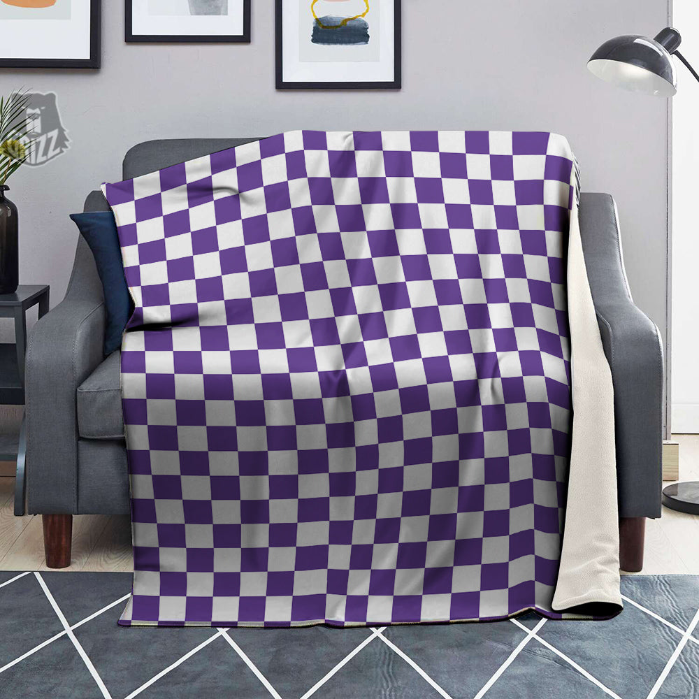 Purple Checkered Flag Print Blanket-grizzshop