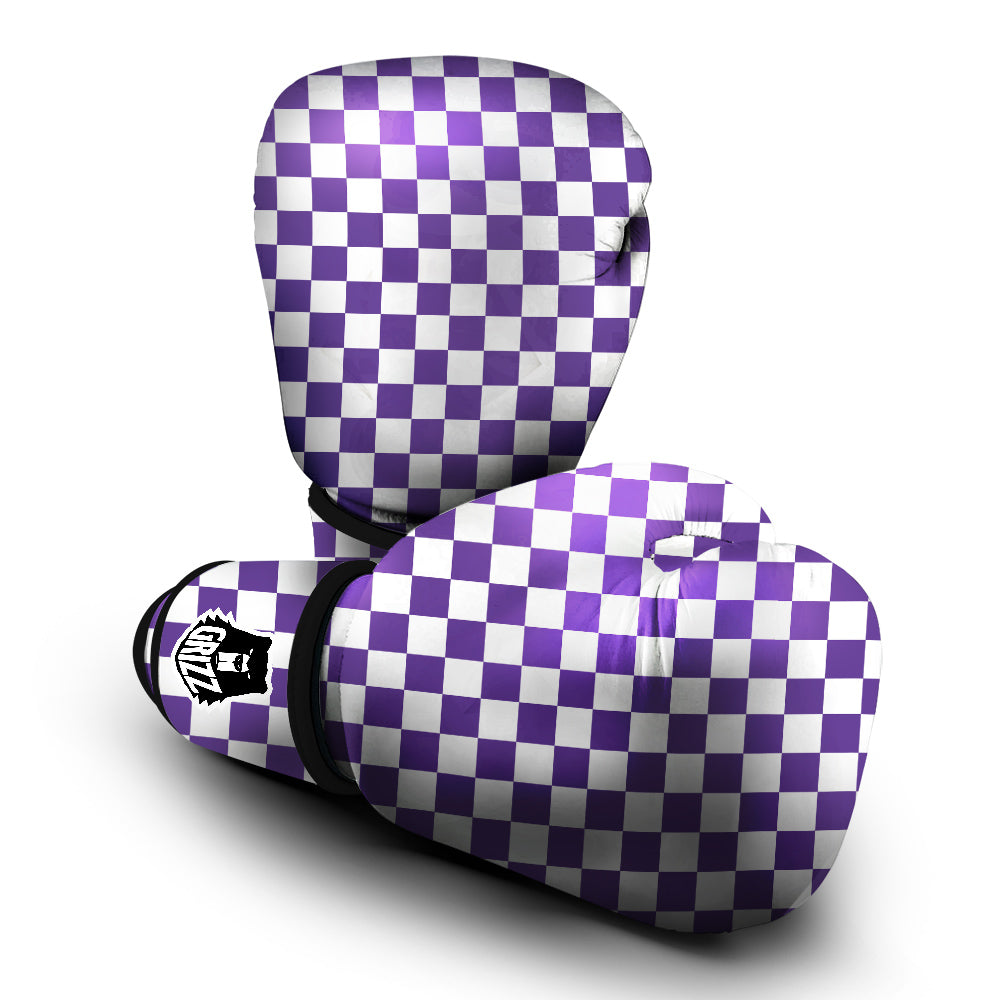 Purple Checkered Flag Print Boxing Gloves-grizzshop