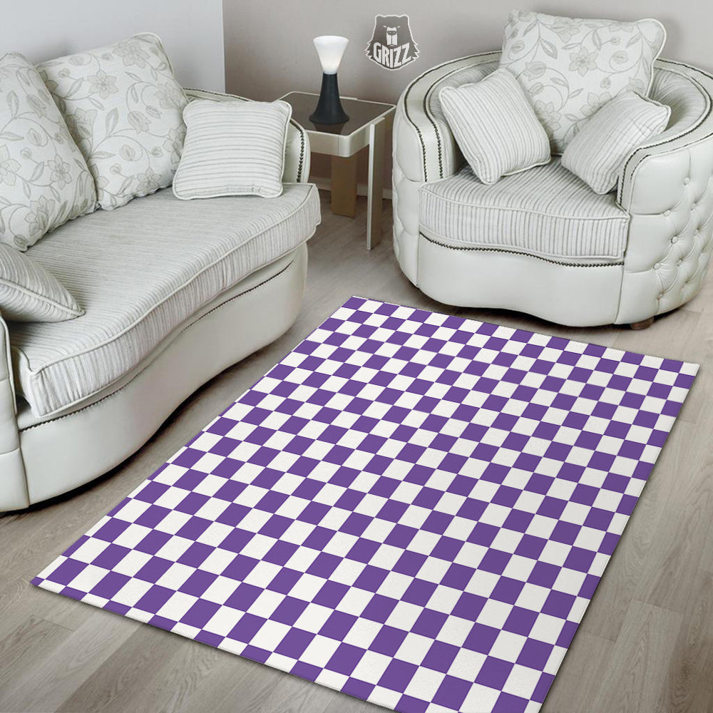 Purple Checkered Flag Print Floor Mat-grizzshop