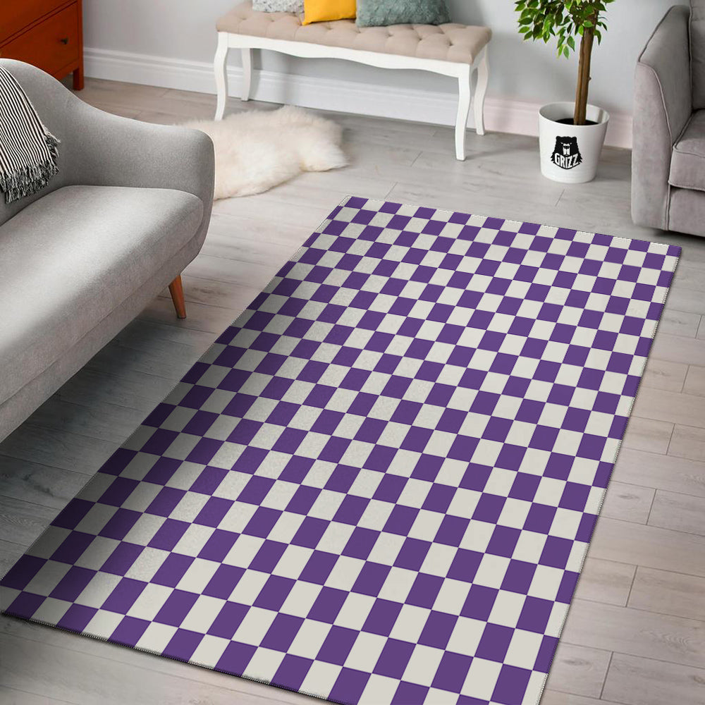 Purple Checkered Flag Print Floor Mat-grizzshop