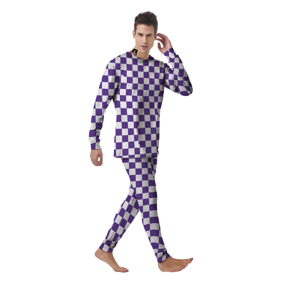 Purple Checkered Flag Print Men's Pajamas-grizzshop