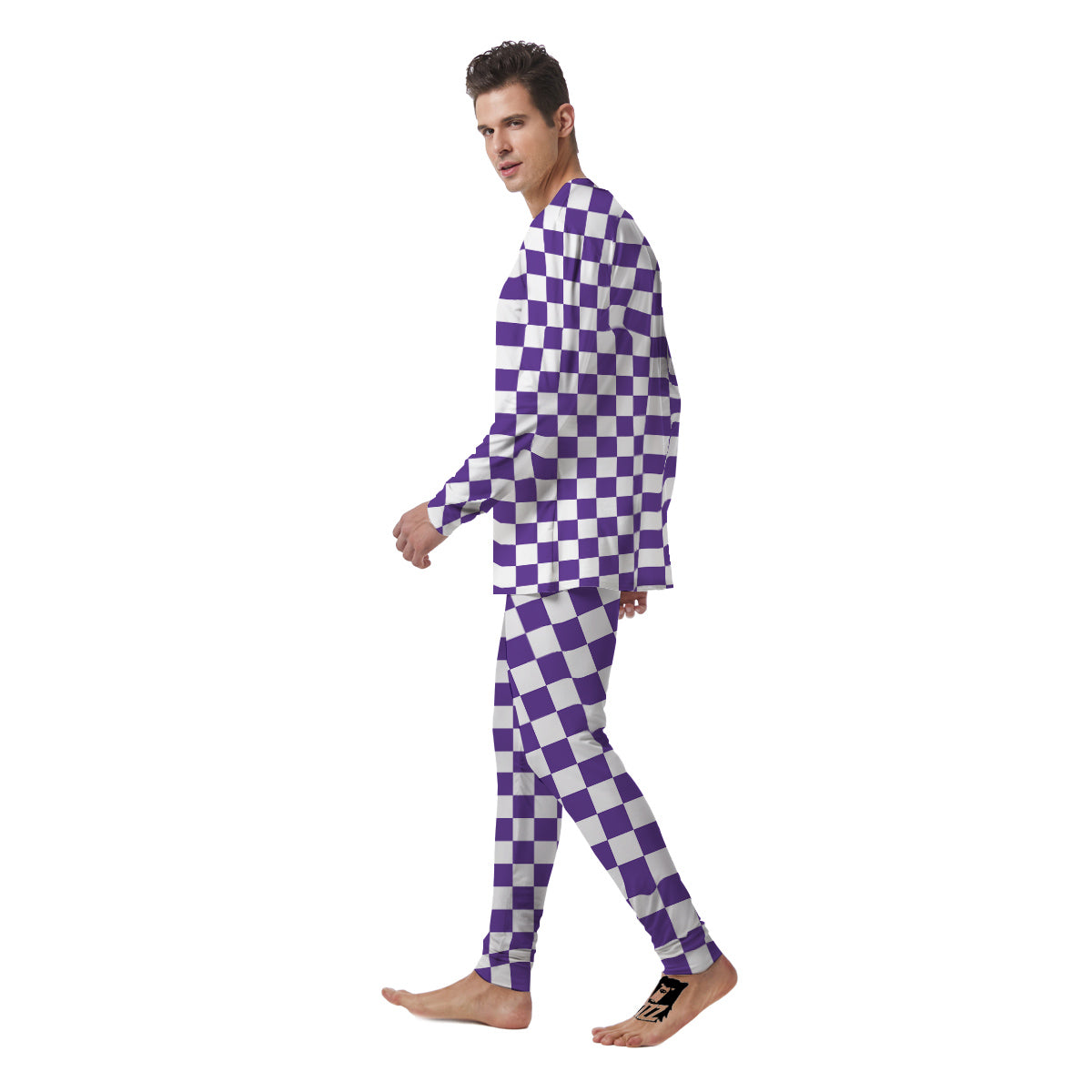 Purple Checkered Flag Print Men's Pajamas-grizzshop