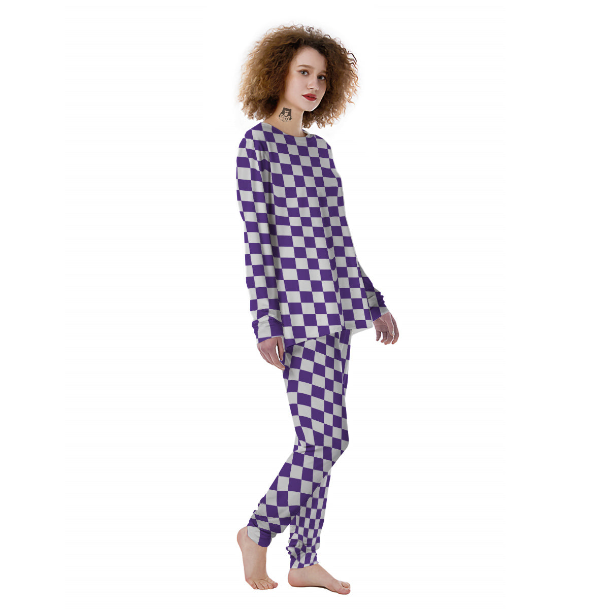 Purple Checkered Flag Print Women's Pajamas-grizzshop