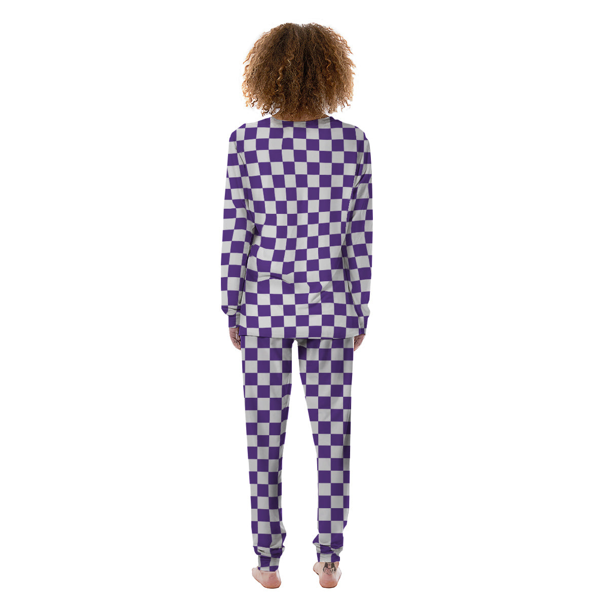 Purple Checkered Flag Print Women's Pajamas-grizzshop