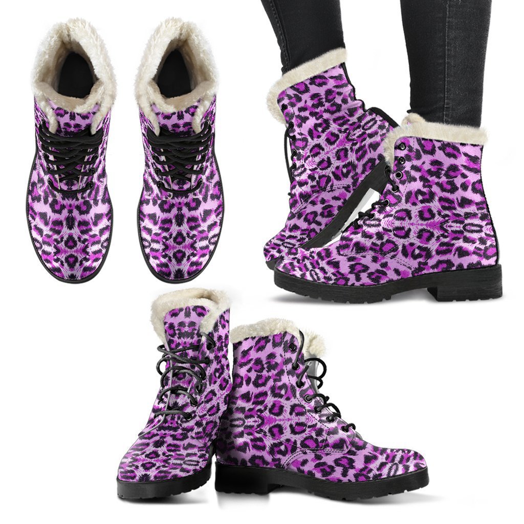 Purple Cheetah Leopard Pattern Print Comfy Winter Boots-grizzshop