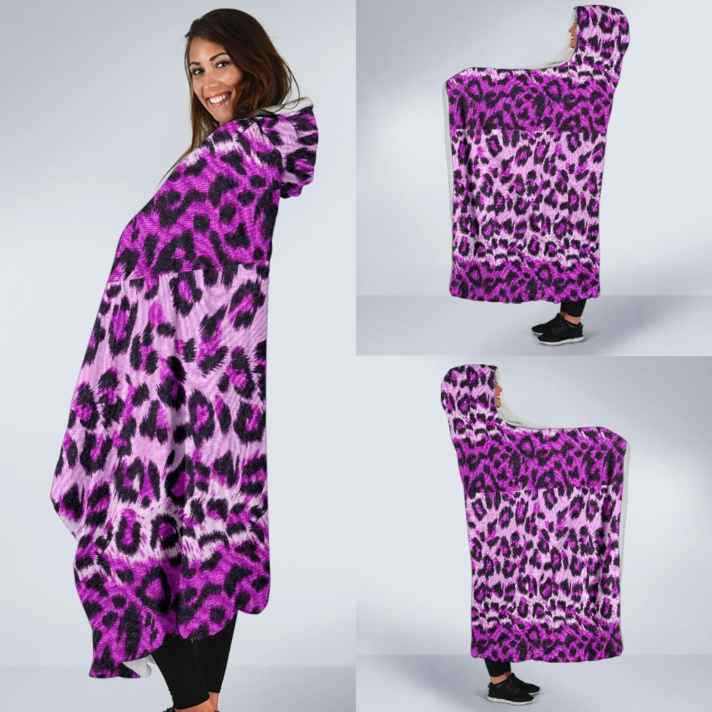 Purple Cheetah Leopard Pattern Print Hooded Blanket-grizzshop
