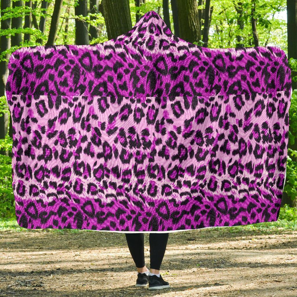 Purple Cheetah Leopard Pattern Print Hooded Blanket-grizzshop