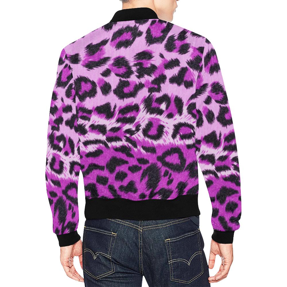 Purple Cheetah Leopard Pattern Print Men's Bomber Jacket-grizzshop