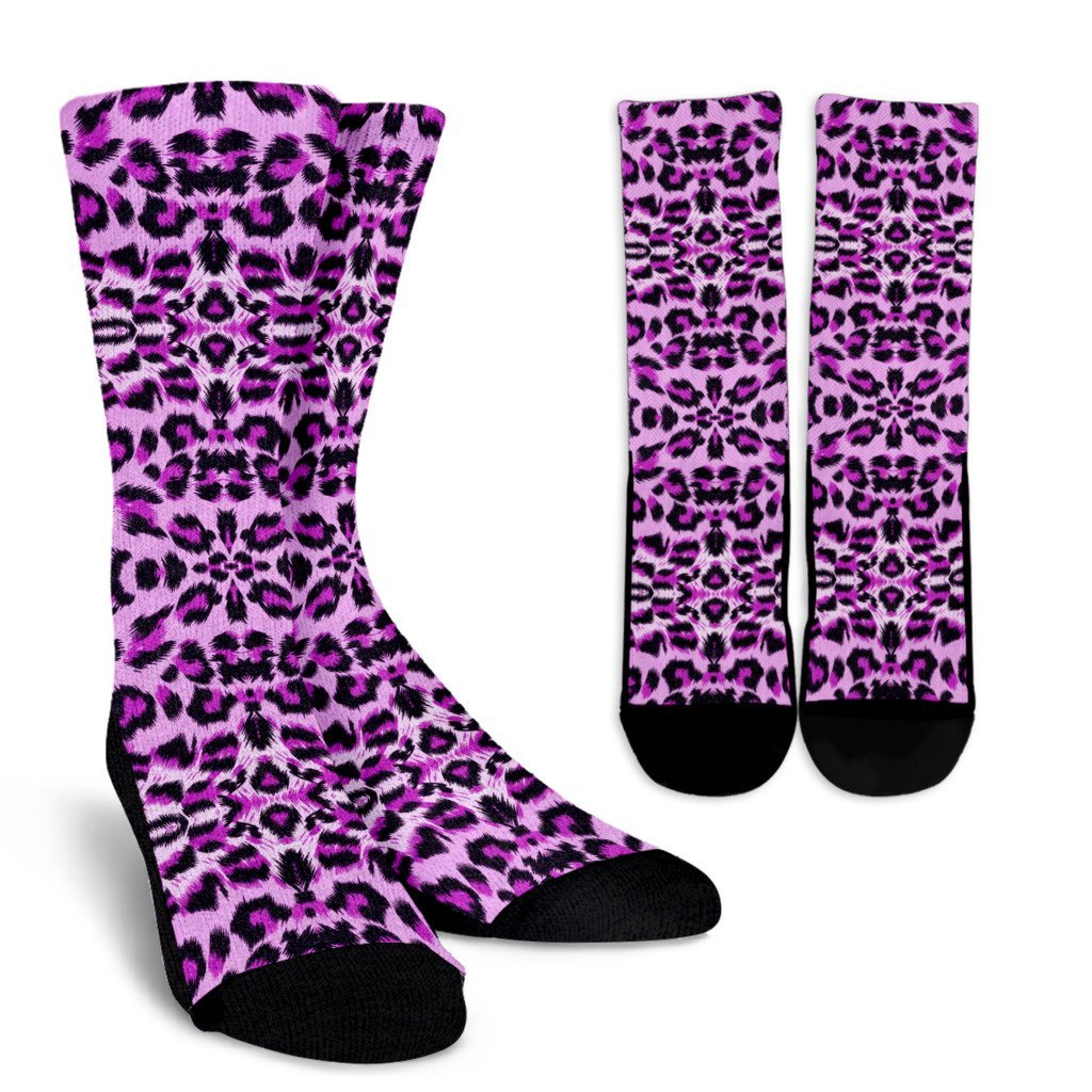 Purple Cheetah Leopard Pattern Print Unisex Crew Socks-grizzshop