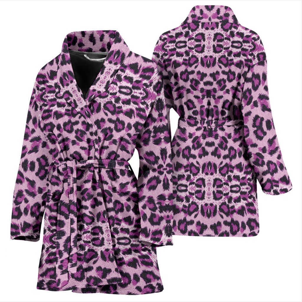 Purple Cheetah Leopard Pattern Print Women Long Robe-grizzshop