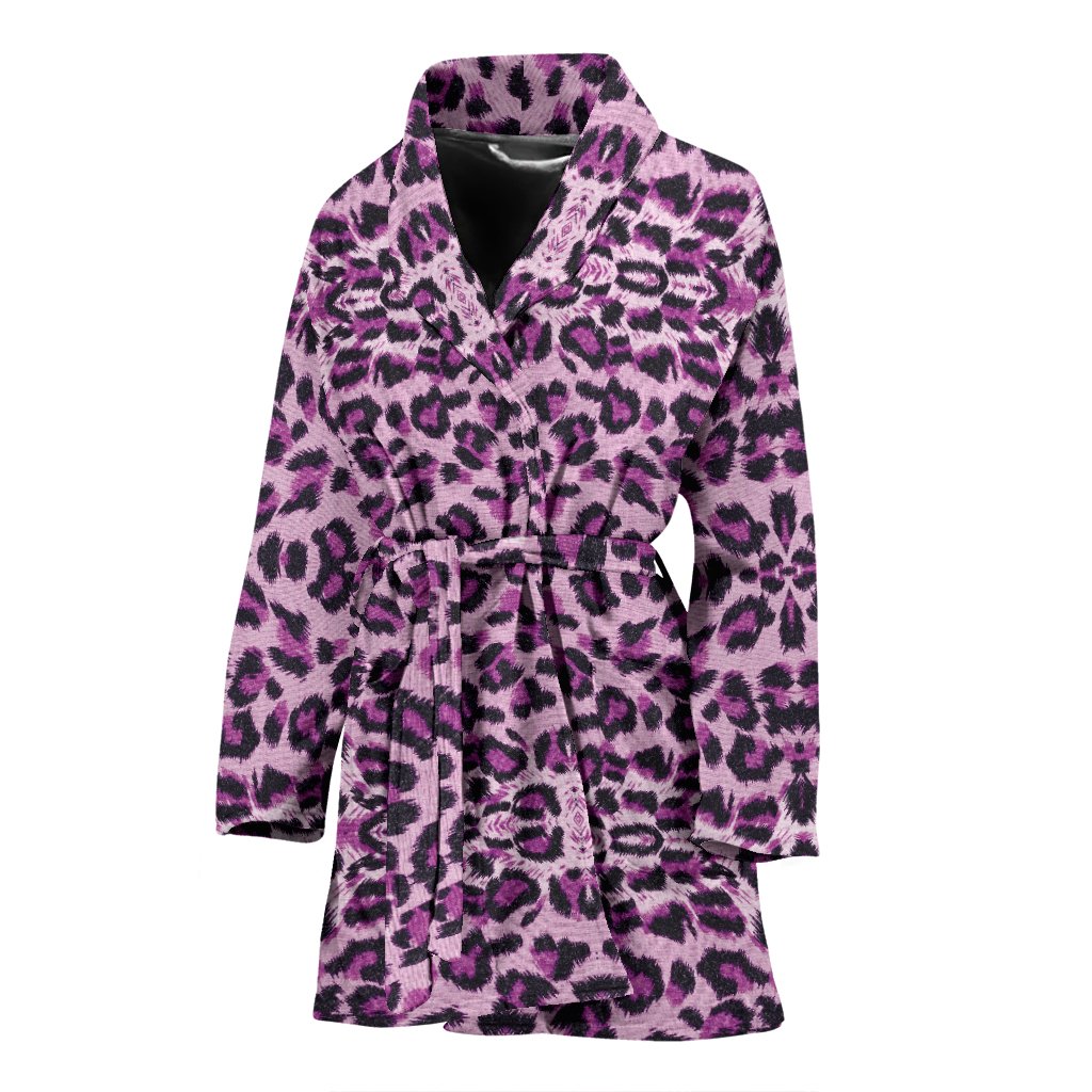 Purple Cheetah Leopard Pattern Print Women Long Robe-grizzshop