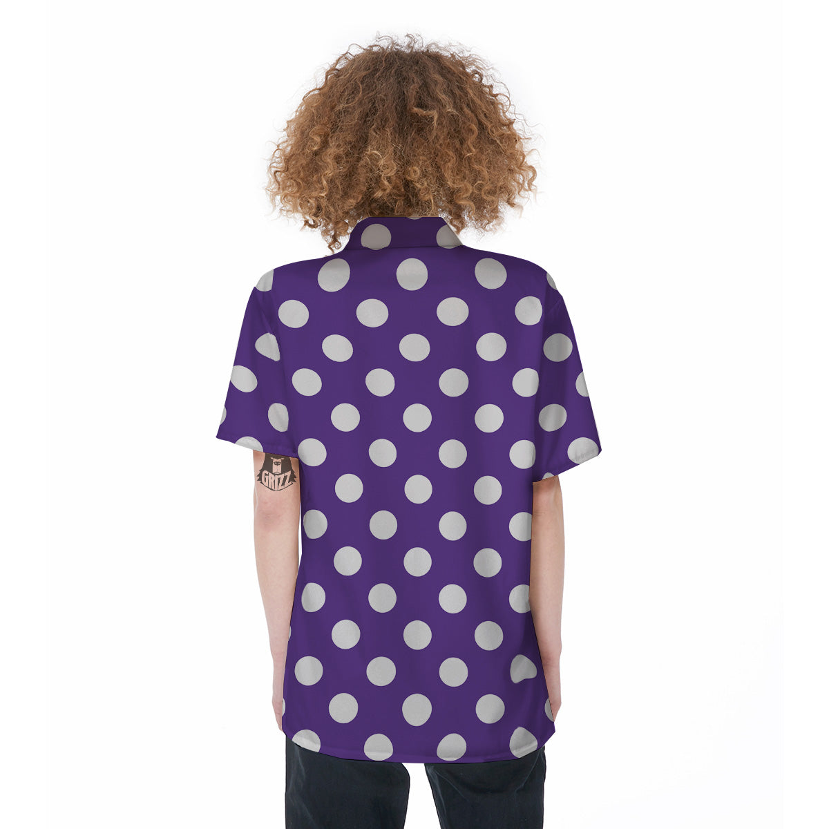 Purple Color Polka Dot Print Pattern Women's Short Sleeve Shirts-grizzshop