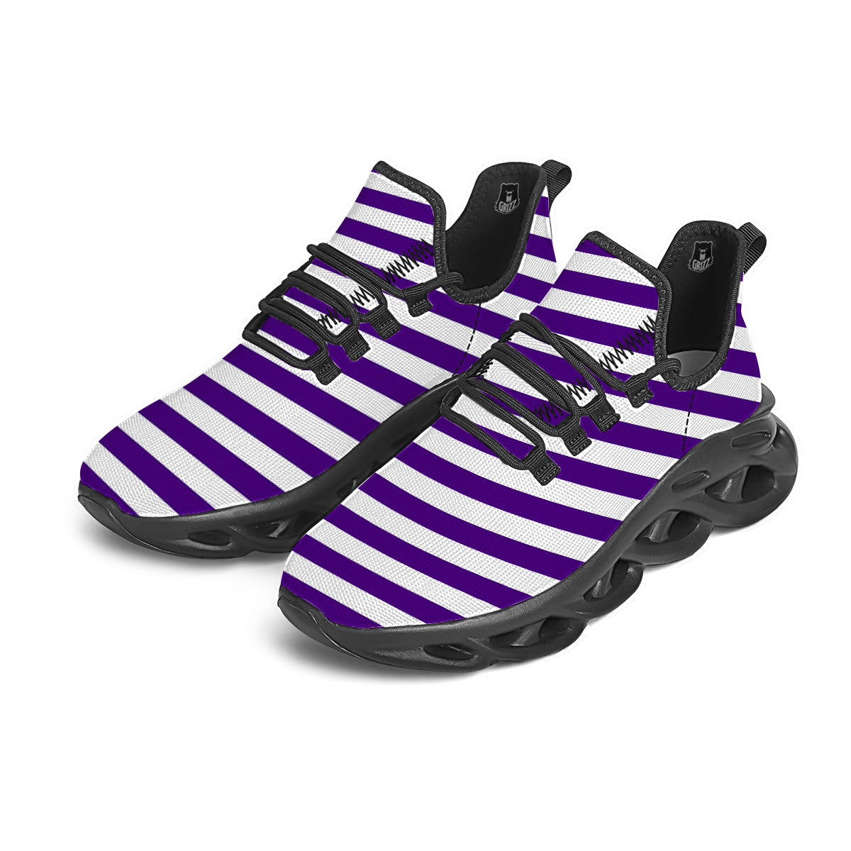 Purple Color Striped Print Black Running Shoes-grizzshop