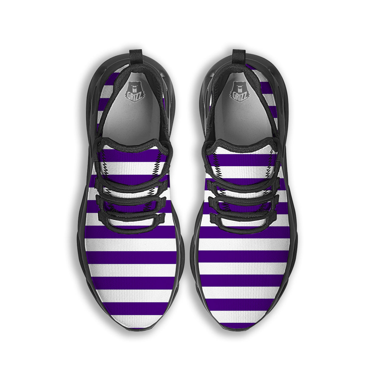 Purple Color Striped Print Black Running Shoes-grizzshop