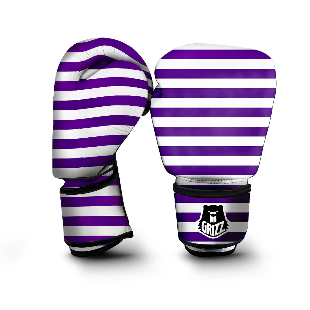 Purple Color Striped Print Boxing Gloves-grizzshop