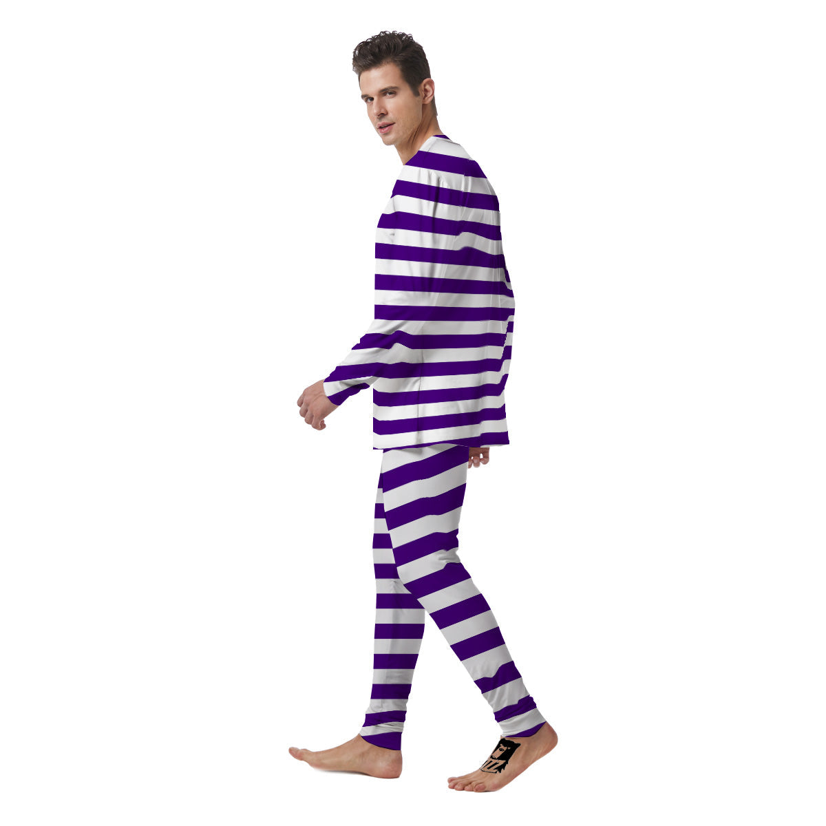 Purple Color Striped Print Men's Pajamas-grizzshop