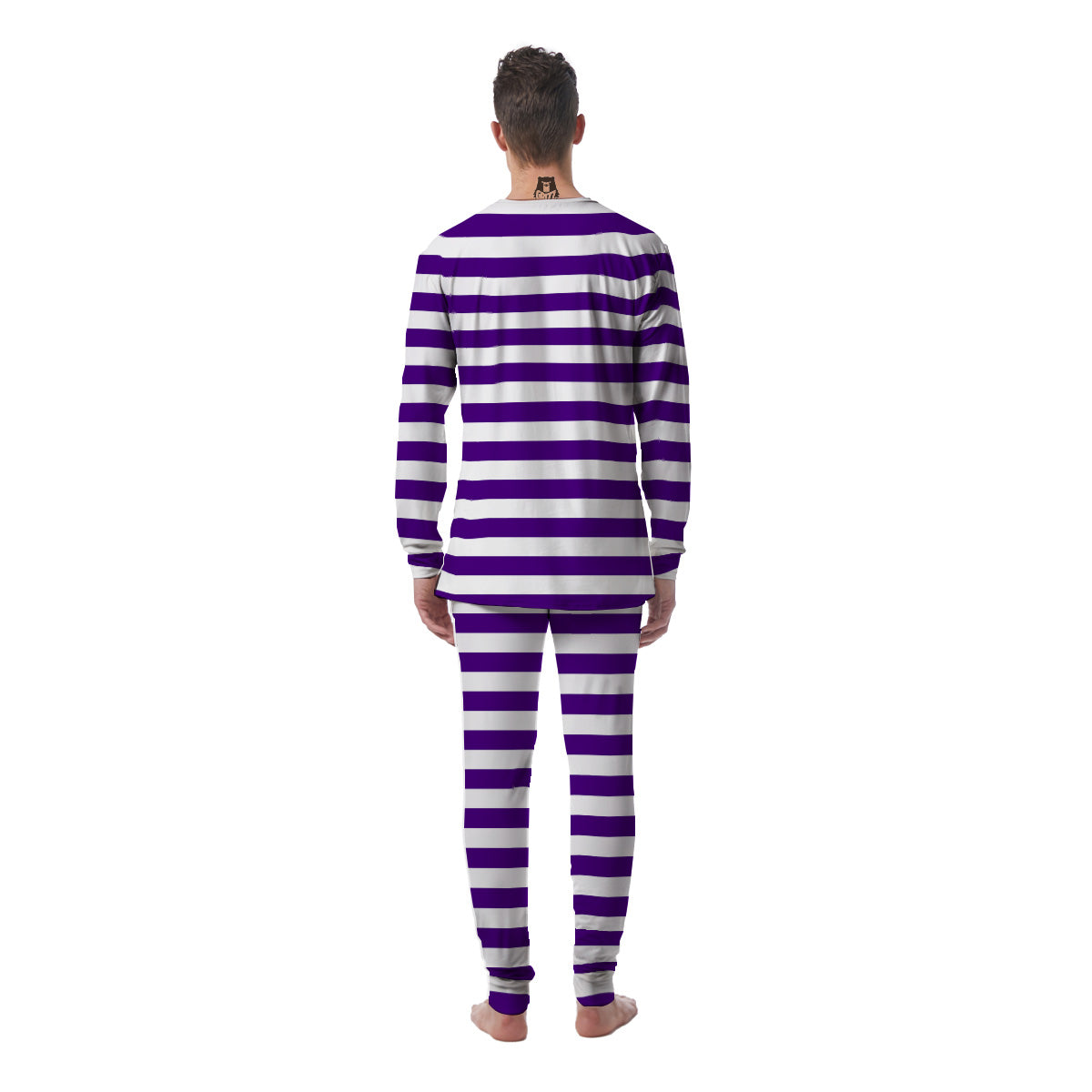 Purple Color Striped Print Men's Pajamas-grizzshop