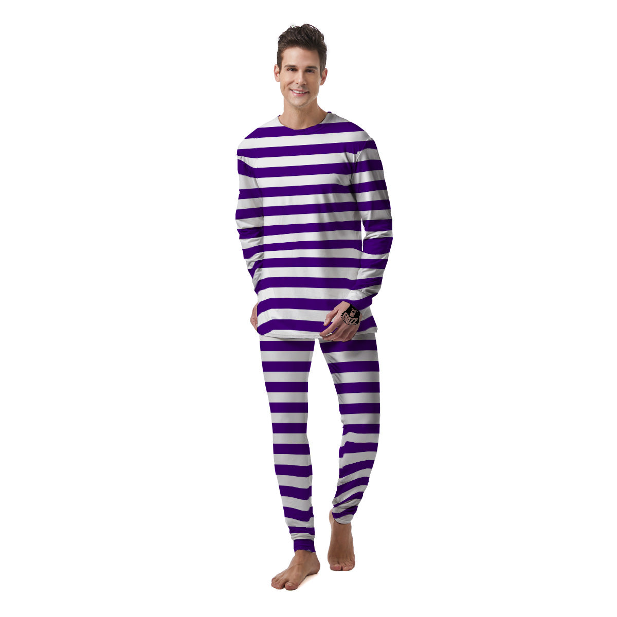 Purple Color Striped Print Men's Pajamas-grizzshop