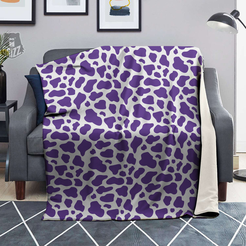 Purple Cow Print Pattern Blanket-grizzshop