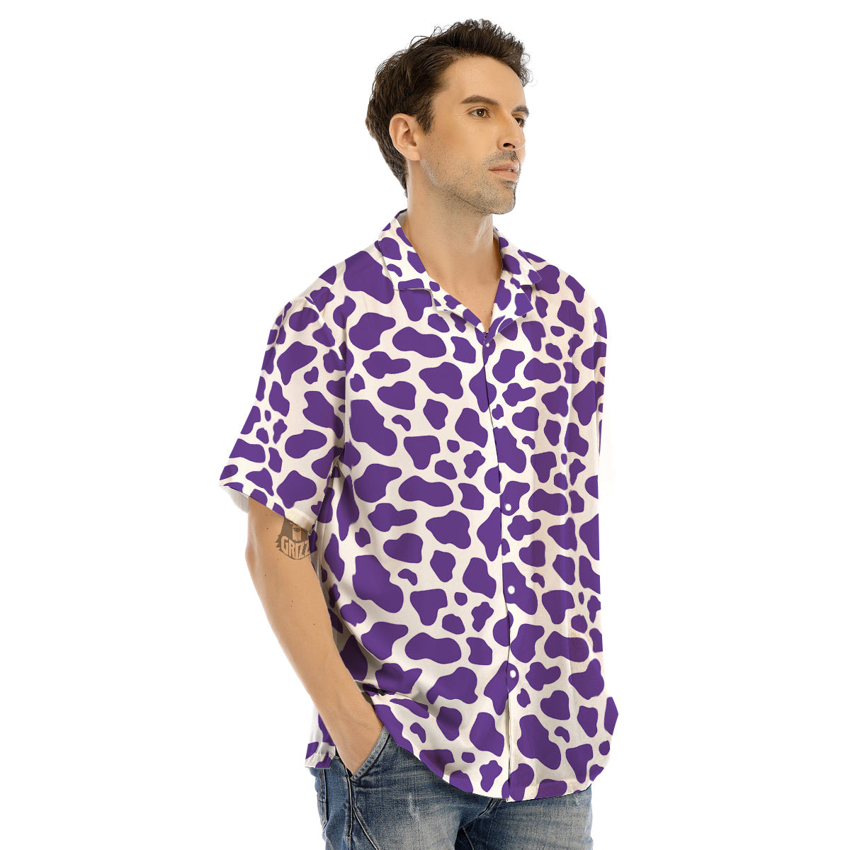 Purple Cow Print Pattern Men’s Hawaiian Shirt-grizzshop