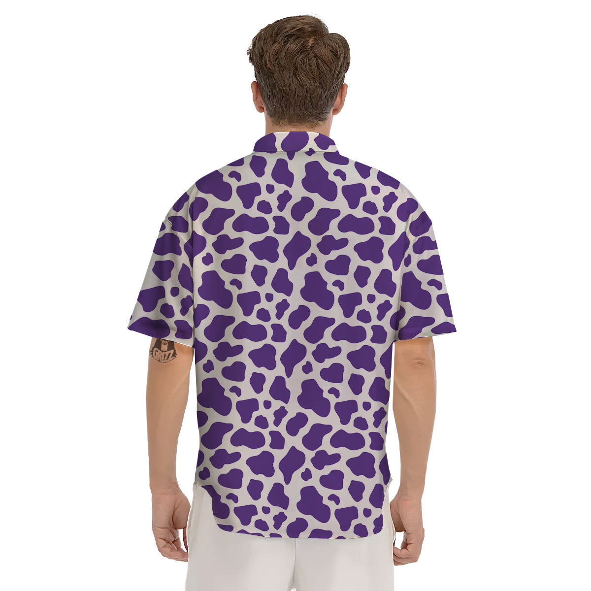 Purple Cow Print Pattern Men's Short Sleeve Shirts-grizzshop