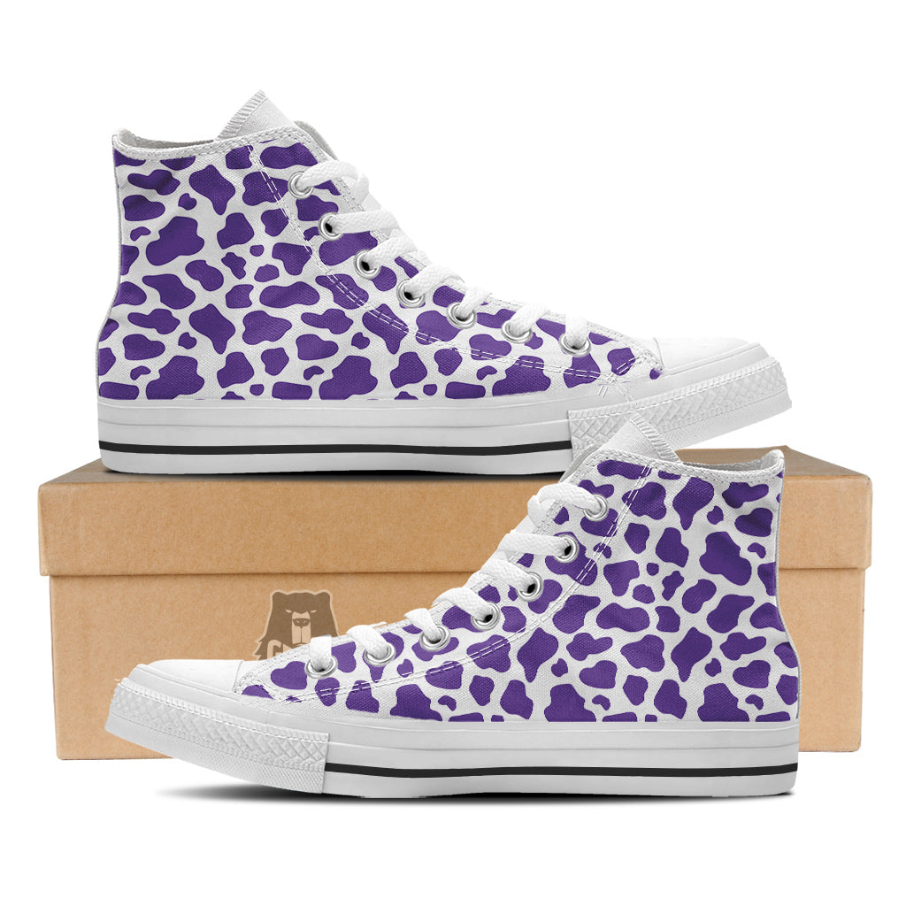 Purple Cow Print Pattern White High Top Shoes-grizzshop