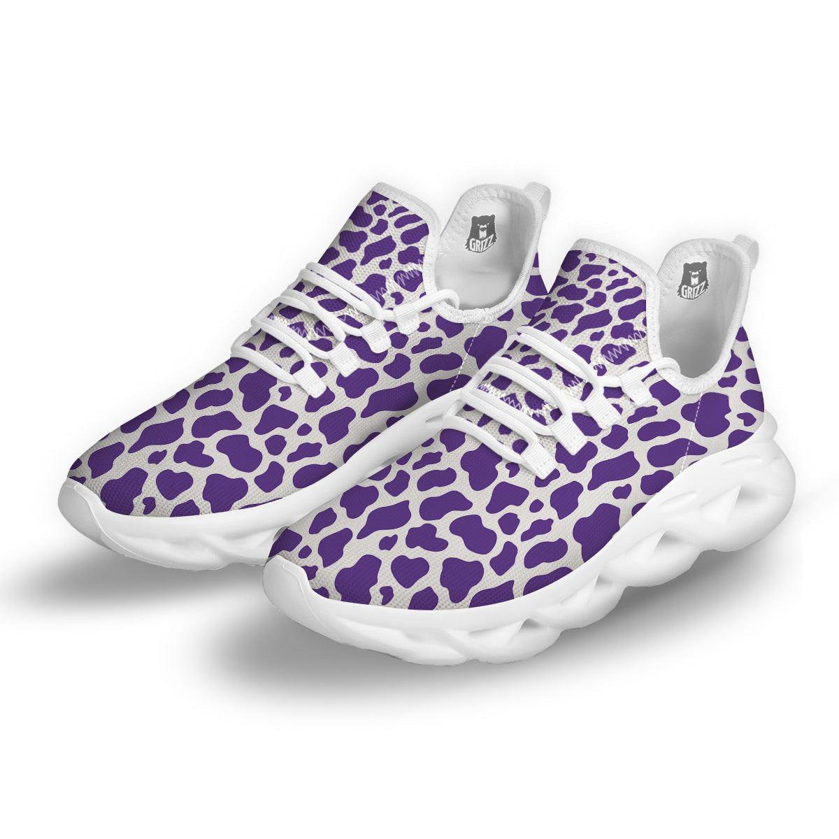 Purple Cow Print Pattern White Running Shoes-grizzshop