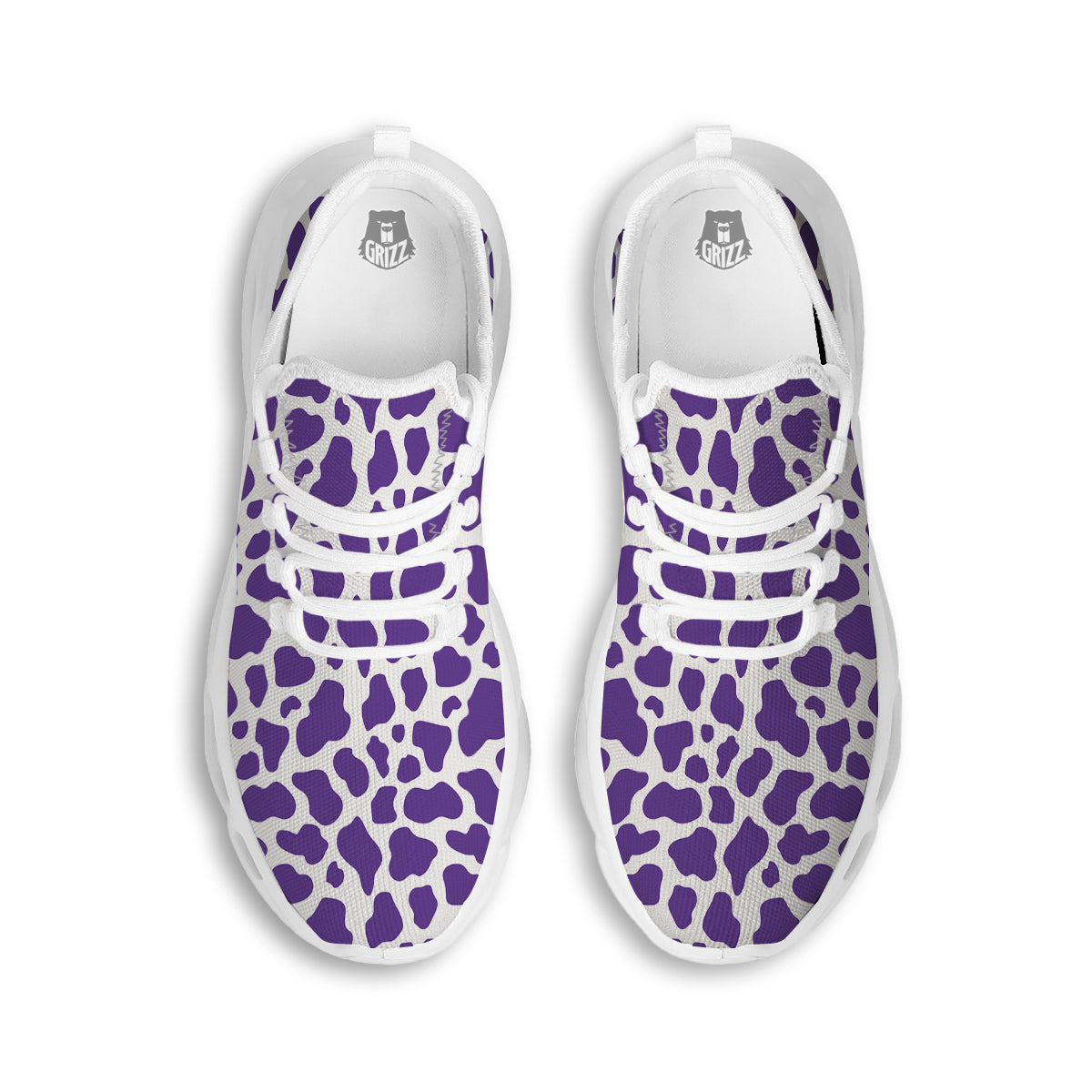 Purple Cow Print Pattern White Running Shoes-grizzshop