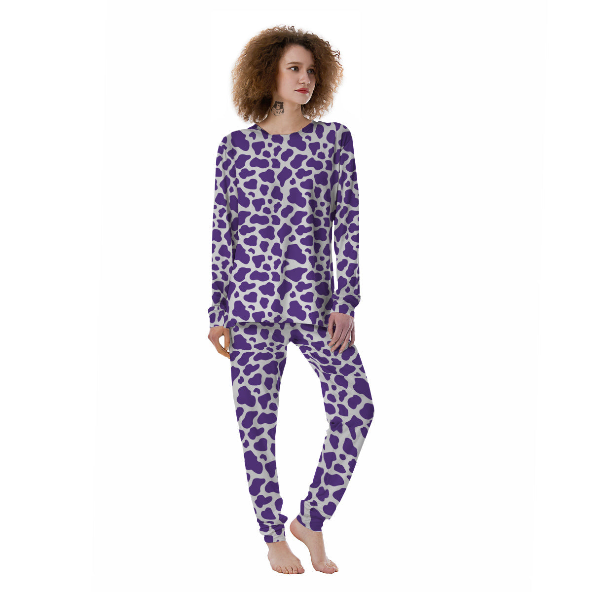 Purple Cow Print Pattern Women's Pajamas-grizzshop