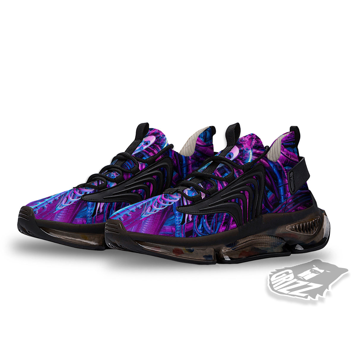 Purple Cyber Skeleton Print Black Gym Shoes-grizzshop