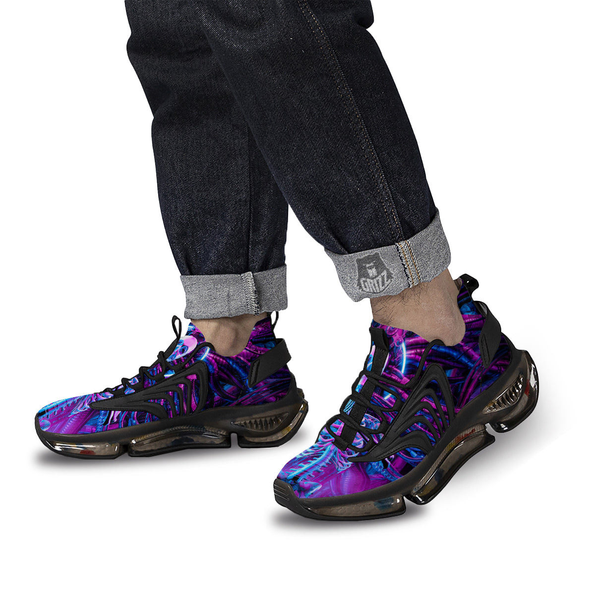 Purple Cyber Skeleton Print Black Gym Shoes-grizzshop
