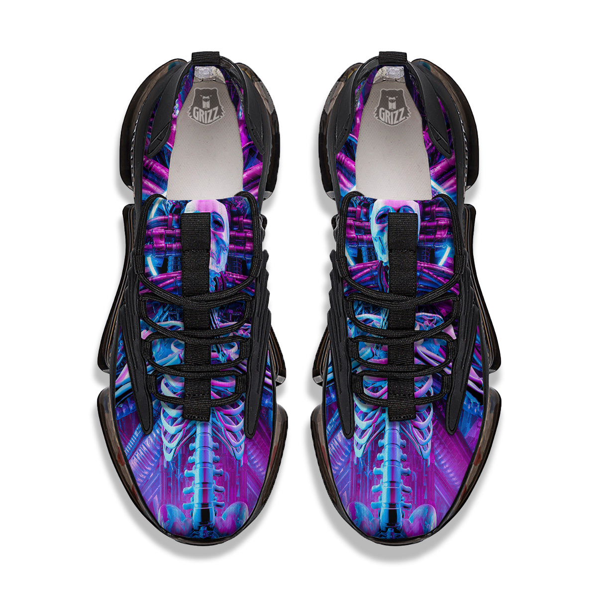 Purple Cyber Skeleton Print Black Gym Shoes-grizzshop