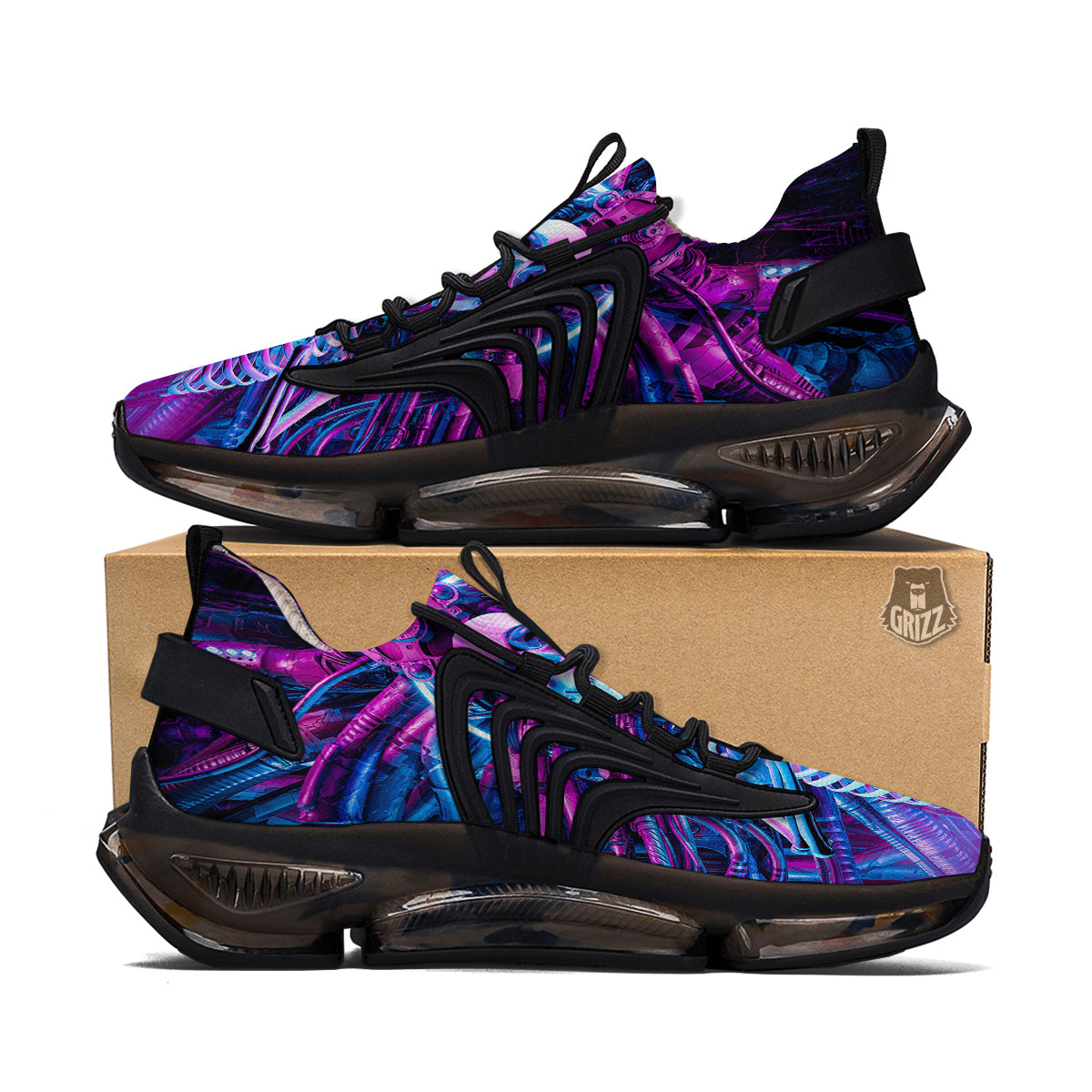 Purple Cyber Skeleton Print Black Gym Shoes-grizzshop