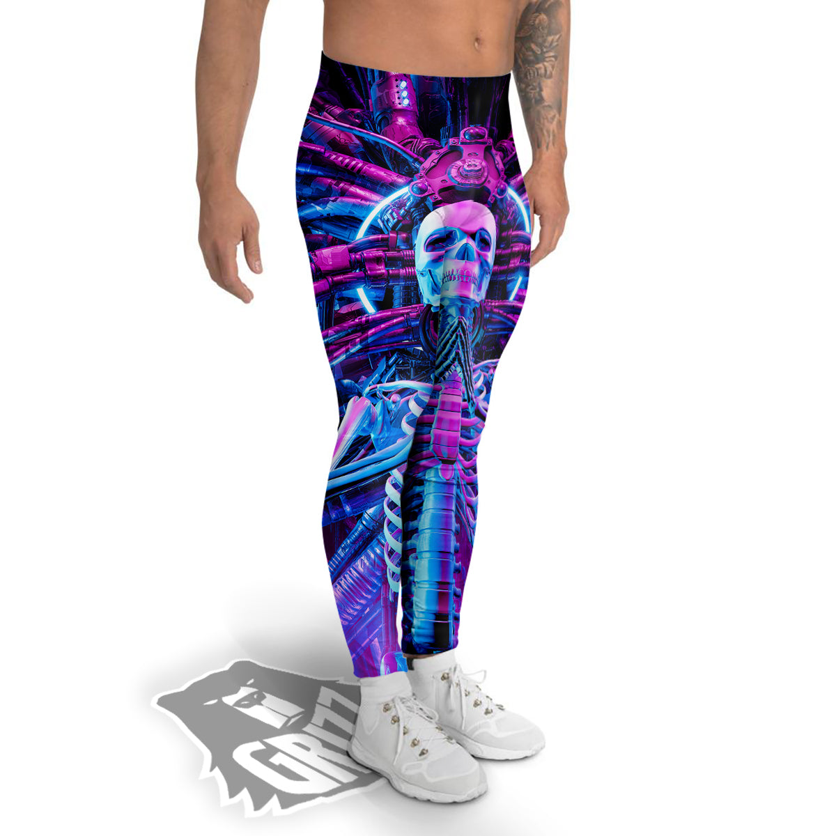 Purple Cyber Skeleton Print Men's Leggings-grizzshop