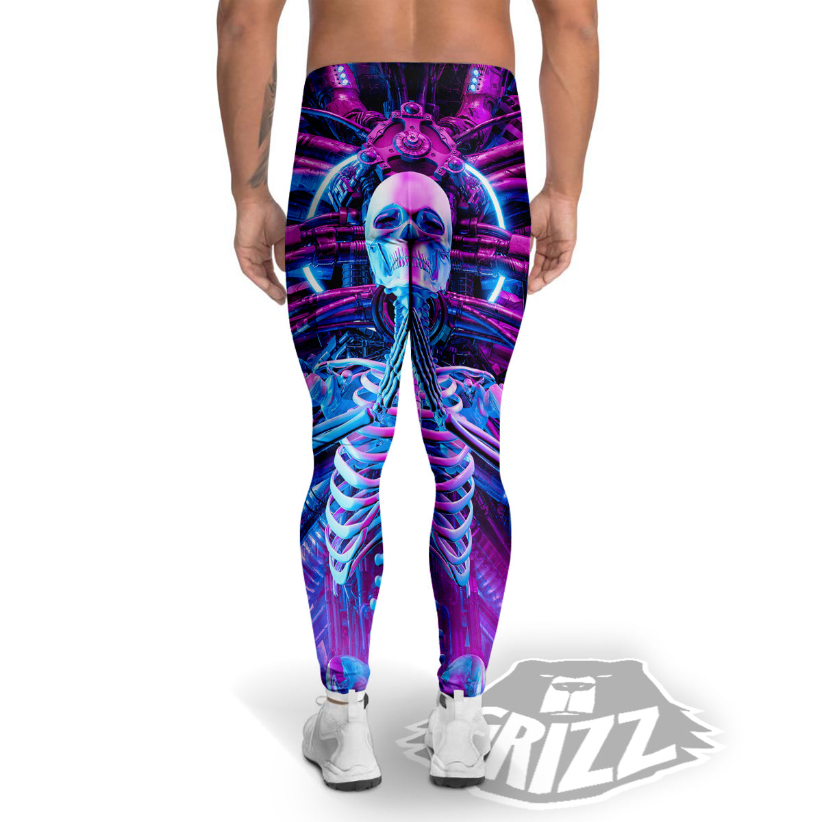 Purple Cyber Skeleton Print Men's Leggings-grizzshop