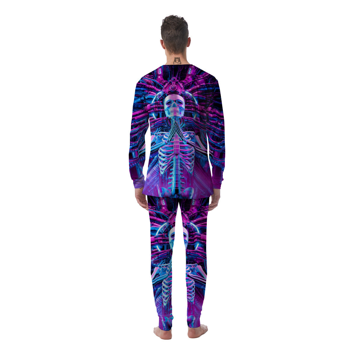 Purple Cyber Skeleton Print Men's Pajamas-grizzshop