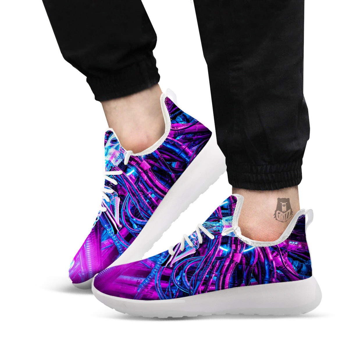 Purple Cyber Skeleton Print White Athletic Shoes-grizzshop