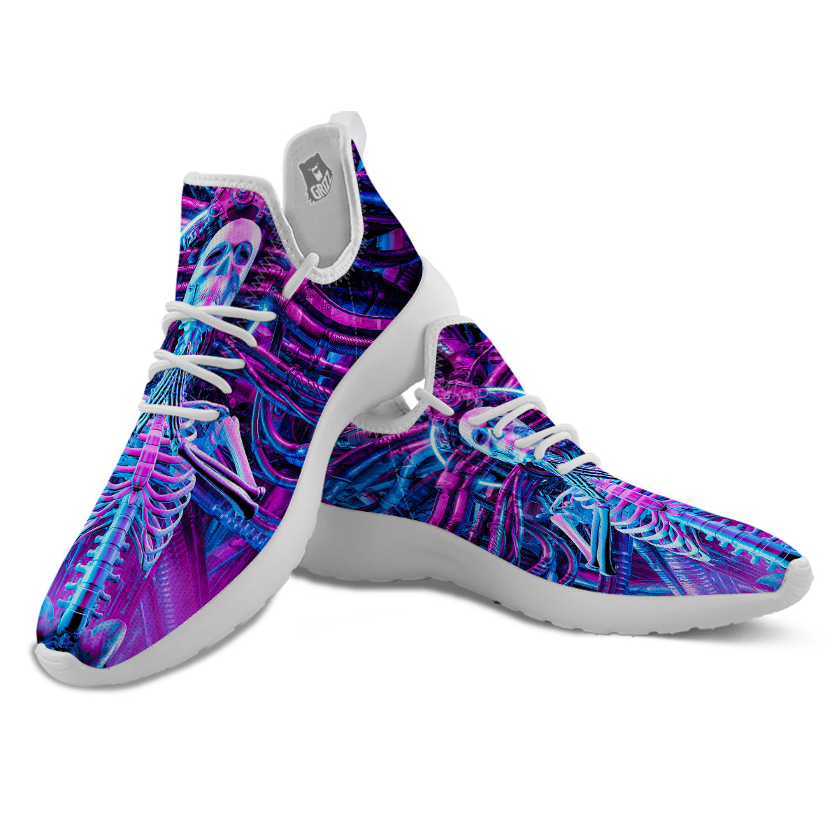 Purple Cyber Skeleton Print White Athletic Shoes-grizzshop