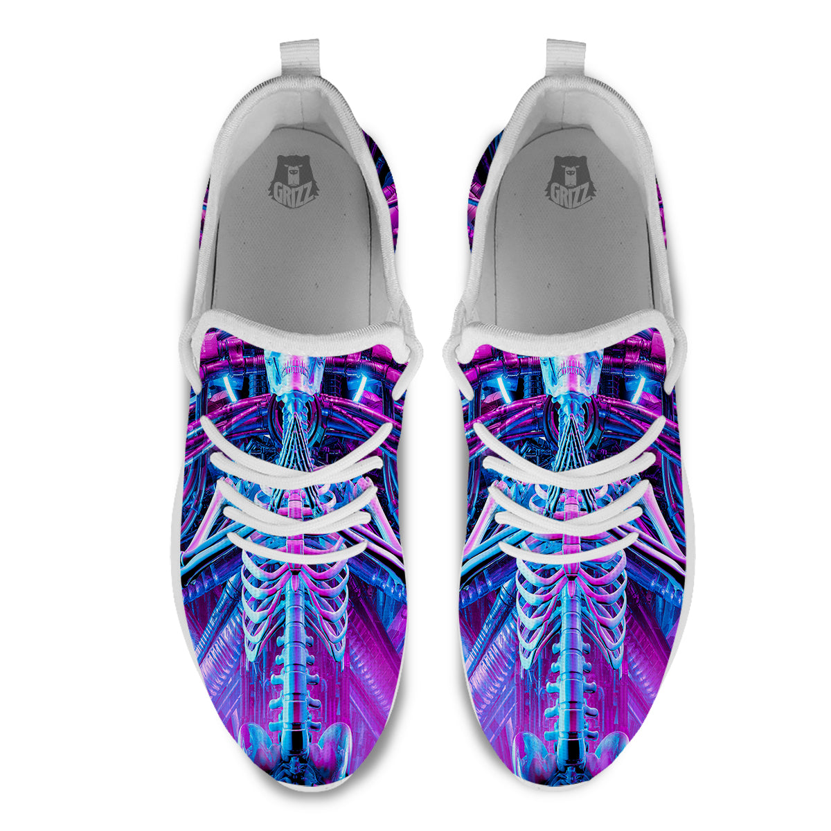 Purple Cyber Skeleton Print White Athletic Shoes-grizzshop