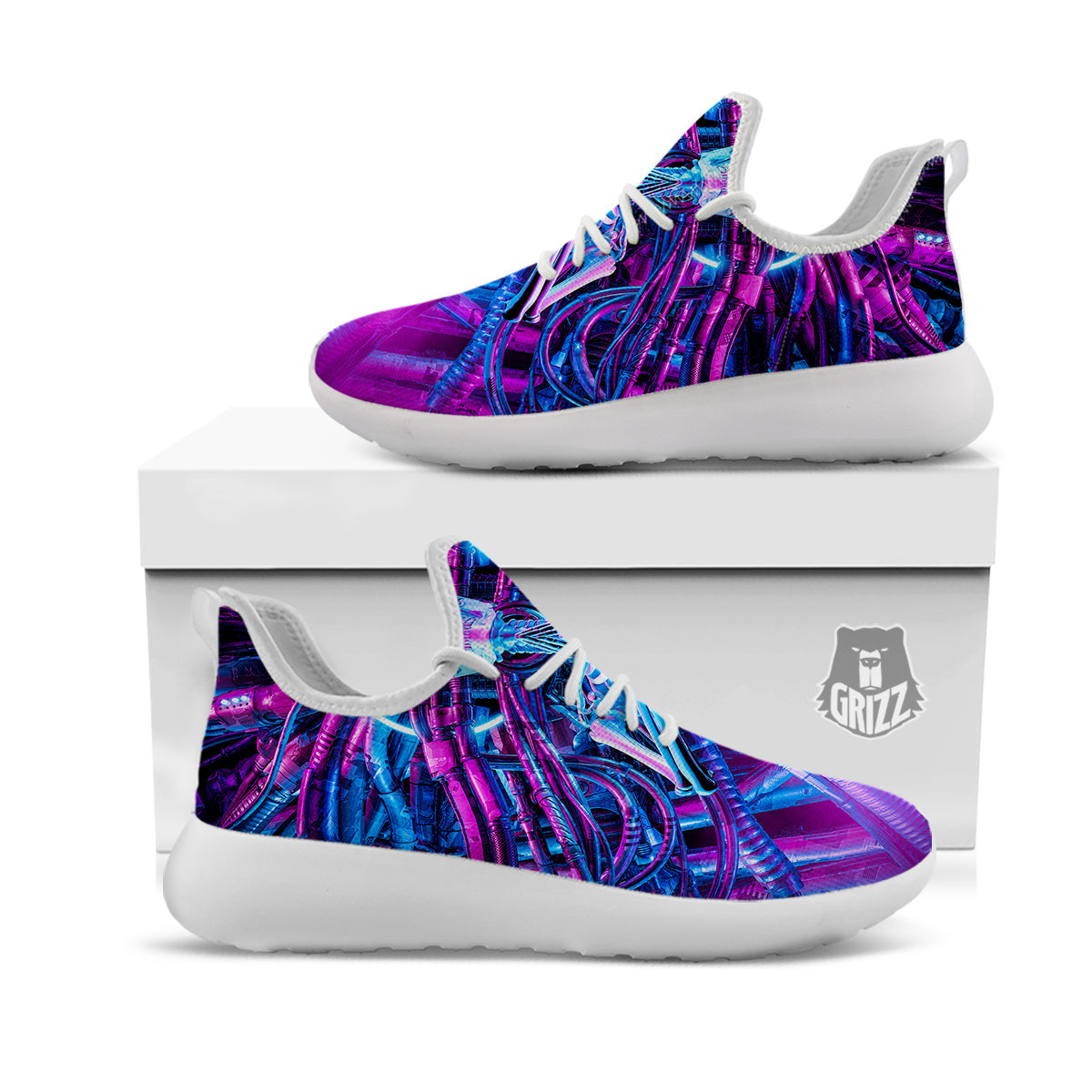 Purple Cyber Skeleton Print White Athletic Shoes-grizzshop