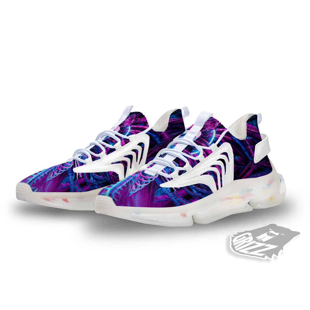 Purple Cyber Skeleton Print White Gym Shoes-grizzshop